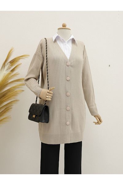Modamorfo Long Ribbed Knitwear Cardigan - Light Mink