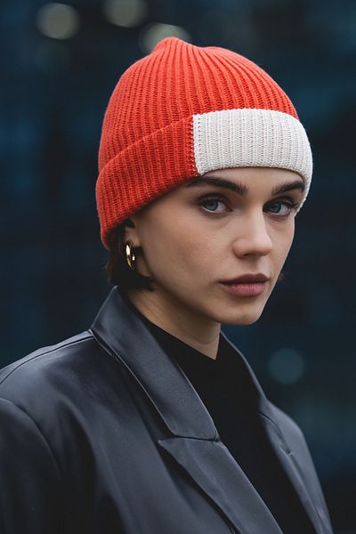 Nordbron Coral Color-Blocked Soft Knitwear Women's Pacot - Stretchy & Beanie Logo Double Fold