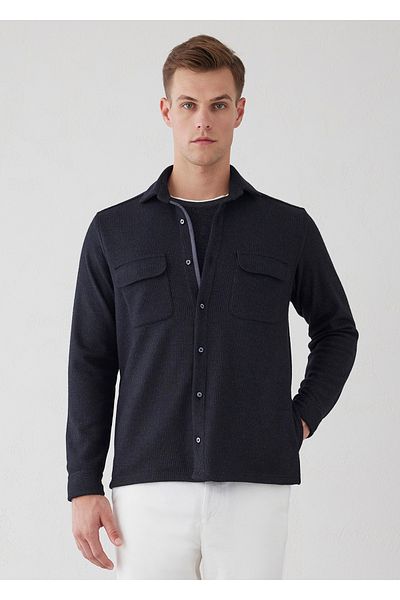 Boris Becker Anthracite Color Line Patterned Wool Blended Shirt