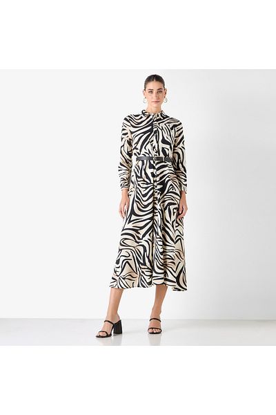 Iconic Printed Shirt Dress With Collar And Long Sleeves