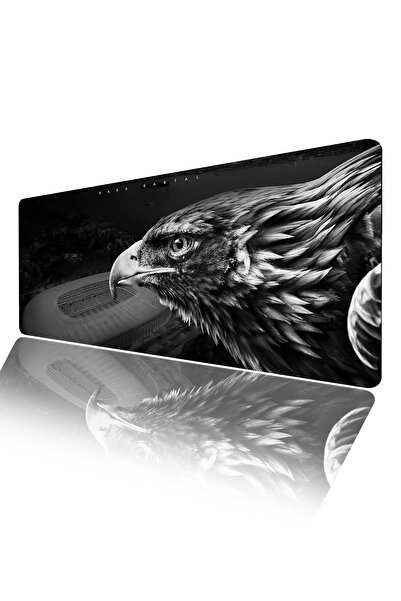 AsMat Paw Kara Kartal Takım Temalı Gamer Kaymaz Masa Üstü Oyun Ve Rahat Çalışma Klavye Mause Padi 70*32 Cm