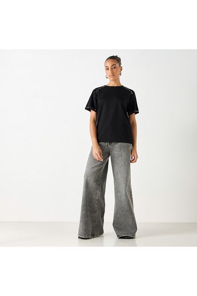 2Xtremz Embellished Crew Neck T-shirt With Short Sleeves