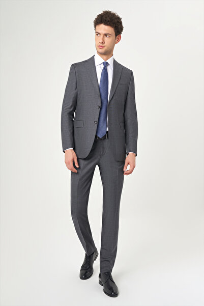 Bisse Erkek 6 Drop Mono Yaka 2 Düğmeli Çift Yırtmaçlı Takım Elbise Füme