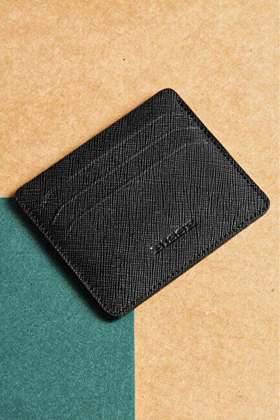 Bisse Men's Patterned Leather Business Card Black