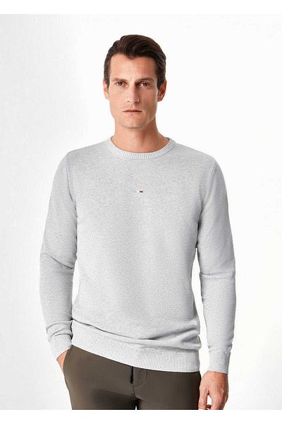 Boris Becker Light Gray Color Pique Textured Crew Neck Knitwear