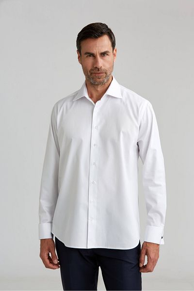 Bisse REGULAR FIT UK CLASSIC C ЯКЕ ДВОЙНА МАНШЕТА БЕЗ ДЖОБА Бял