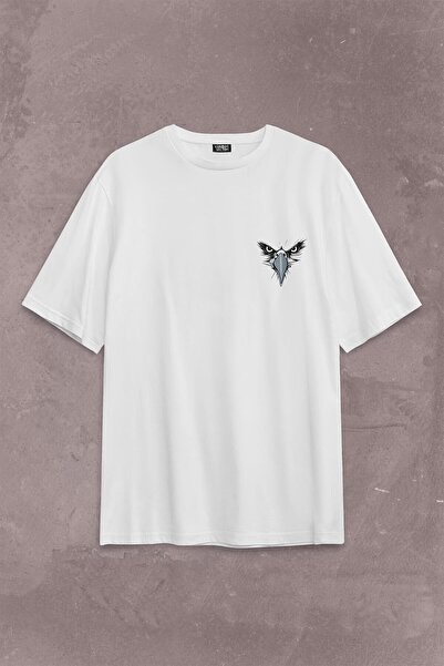 Kendim Seçtim Unisex bela Oversize kroj majica - detalji vrana i orlova, zadn...