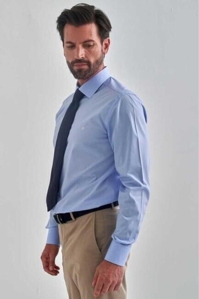 Bisse Modern Fit Uzun Kollu Mavi Klasik Erkek Gömlek