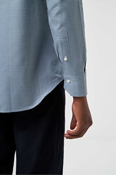 Bisse Regular Fit Uzun Kollu Paşa Yaka Desenli Yeşil Erkek Gömlek