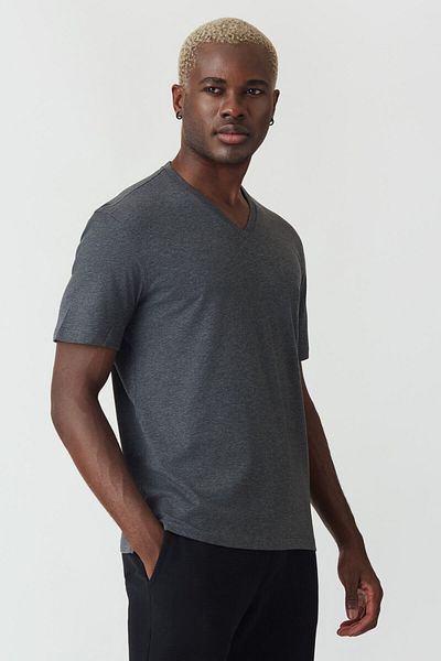 Bisse Ανδρικό μπλουζάκι Basic Silk Apreli V-Neck Anthracite