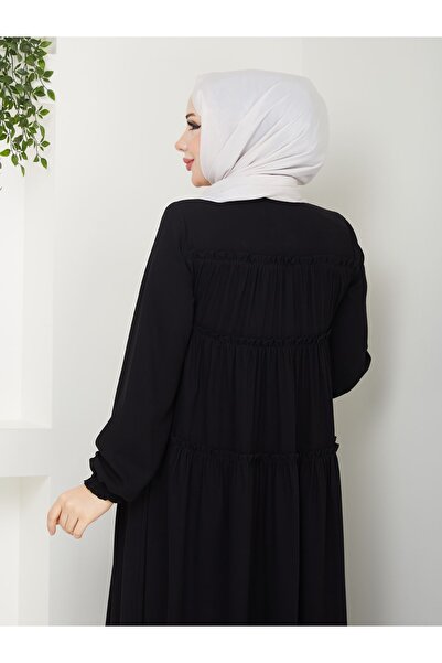 Zeynep Tesettür Üç Kat Model Ferace - Siyah
