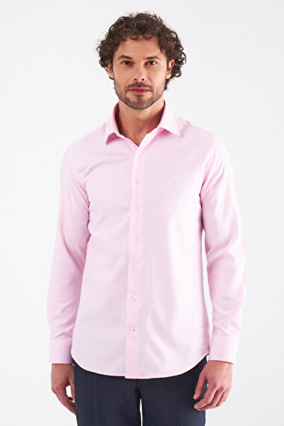 Bisse Slim Fit Uzun Kollu Pembe Klasik Erkek Gömlek