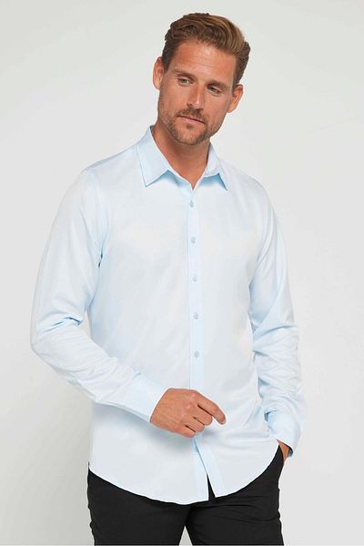 Tudors Cămașă Albastră Slim Fit pentru bărbați - mânecă lungă, cravată, respirabilă, patru anotimpuri