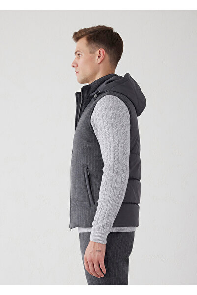 Boris Becker Antrasit Renk Çizgili Çıkarılabilir Kapüşonlu Yelek