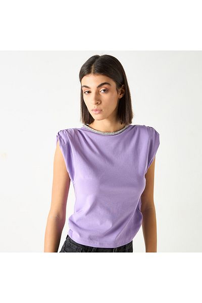 2Xtremz Embellished Round Neck Sleeveless Top With Ruched Detail