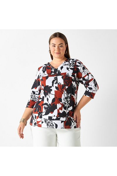 Ulla Popken ABSTRACT FLORAL MIX PRINT TOP
