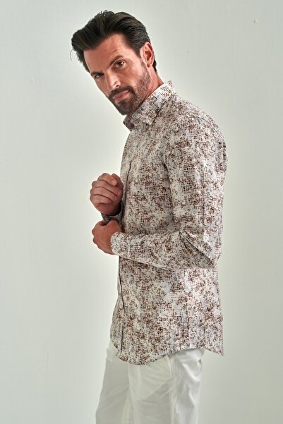 Bisse Slim Fit Uzun Kollu Kahve Spor Erkek Gömlek