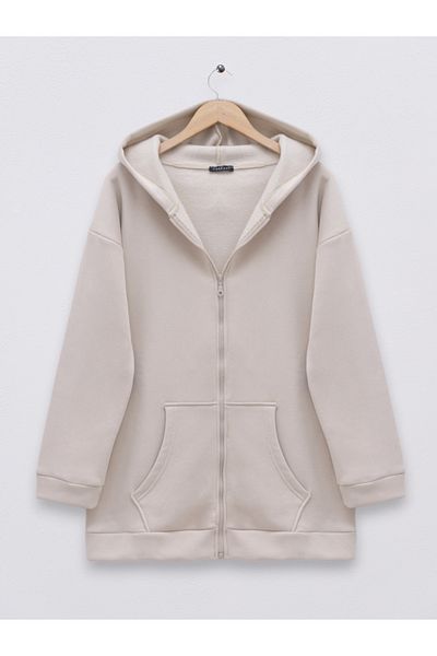 Modamorfo Fleece-Sweatshirt – mit Reißverschluss, Kapuzenpullover und Taschen, heller Nerz