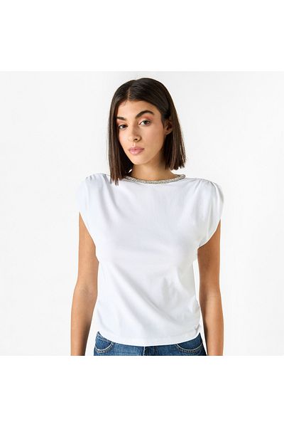 2Xtremz Embellished Round Neck Sleeveless Top With Ruched Detail