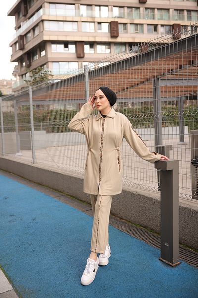 MİMİ Luxury Wear Hijab Tracksuit Set Zippered Double - Tunic Pants
