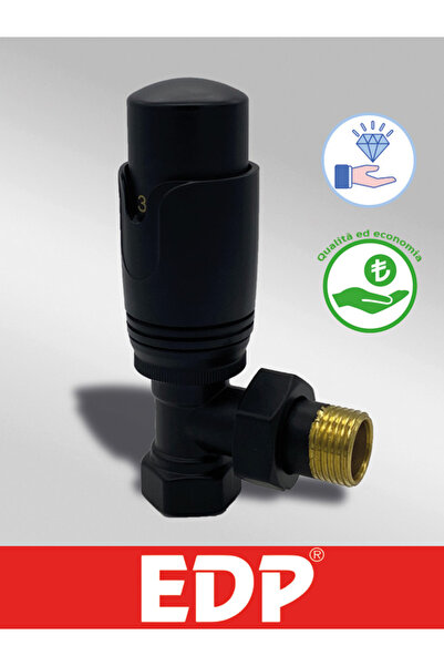 EDP MAT SİYAH DEKORATİF TERMOSTATİK KÖŞE RADYATÖR VANASI 1/2" PPRC