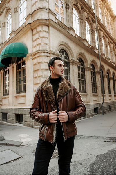 CE-YIL DERİ ÜRÜNLERİ Men's Genuine Fur Leather Biker Jacket