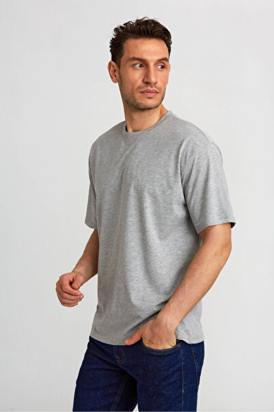 Bisse Basic Oversize Gray Melange Men's T-Shirt