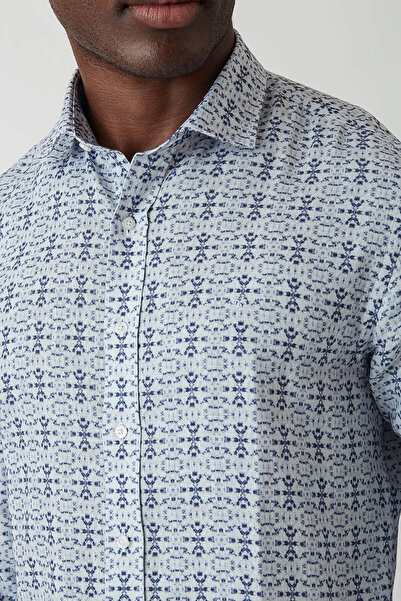 Bisse Slim Fit Uzun Kollu Lacivert Desenli Spor Erkek Gömlek