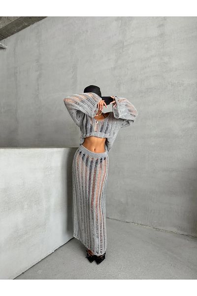 nosia fashion Γυναικεία Φαρδιά Πλεκτή Μπλούζα Φούστα Διπλό Σετ Παραλίας