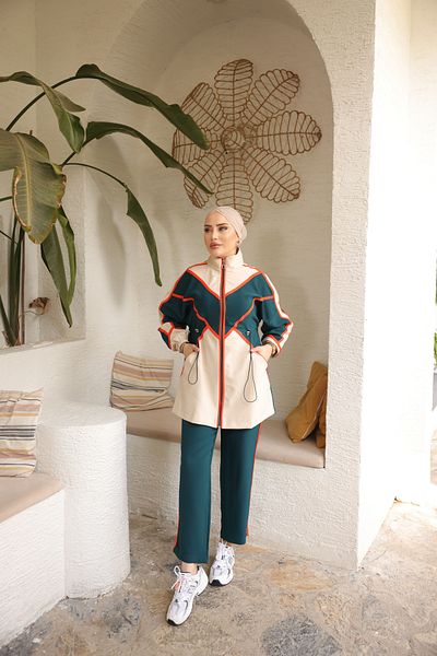 MİMİ Luxury Wear Γυναικείο κρεπ Σετ διπλό με χιτζάμπ τουνίκ και παντελόνι