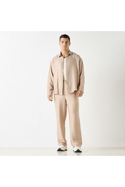 Iconic Textured Relaxed Fit Pants With Flexi Waist And Pockets