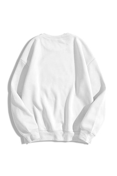 Moderk Unisex Oversize Beyaz Bisiklet Yaka Sweatshirt 3 Iplik
