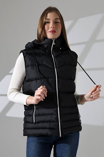 B.HE.Z Black Women's Inflatable Vest - Detachable Zipper, Hood, and Inner Pocket