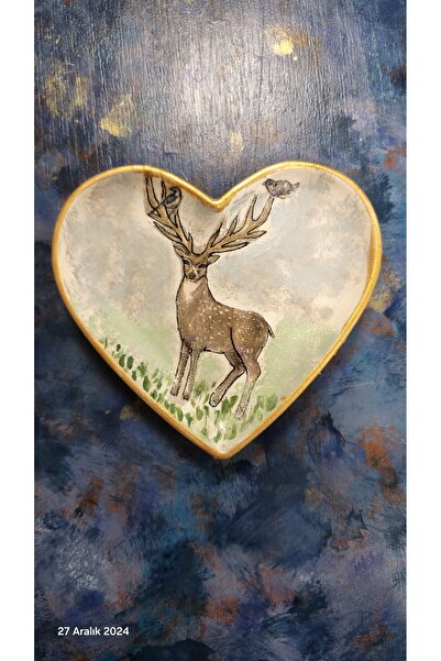elayarts Geyikli kalp şeklinde 12×12"cm takı tepsisi dekor tabağı i
