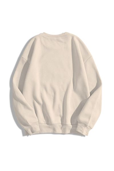 Moderk Unisex Oversize Bej Krem Bisiklet Yaka Sweatshirt 3 Iplik