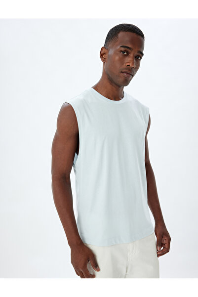 Koton تي شيرت رجالي أساسي بدون أكمام باللون الأزرق