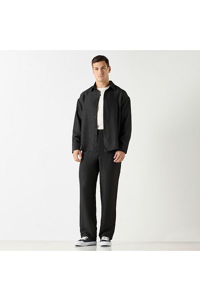 Iconic Textured Relaxed Fit Pants With Flexi Waist And Pockets