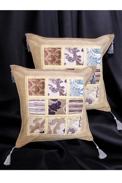 AYŞEM 43X43 Tasseled Decorative Patterned Throw Pillow 2 Pieces of Linen Look Upholstery Fabric