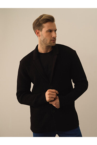 Xint Erkek Siyah Regular Fit Triko Yün Ceket