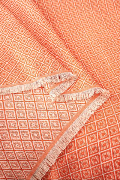 Denizli Concept Orange Double Diamonds Pike- 100% Cotton - Multi-Purpose Geometric Patterned Bedspread