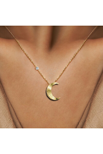 Demas Gold Pırlantalı 14 Ayar Altın Kalemli Ay Kolye