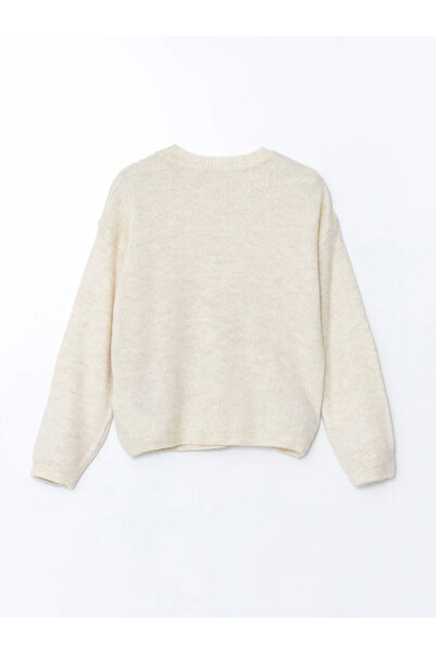 LC Waikiki LCW Kids Ecru Crew Deck Pulover pentru fete cu tematică de Anul Nou