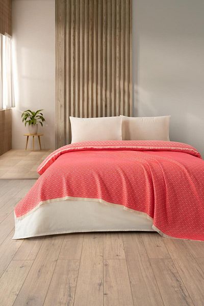 Denizli Concept Pomegranate Flower Double Personality Diamonds Pique- 100% Cotton - Multi-Purpose Geometric Patterned Bedspread