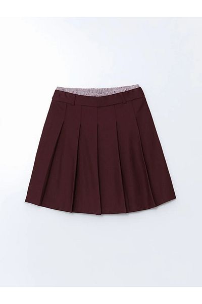 LC Waikiki Lcw Kids Burgundy Elastic Waist Pleated Girls Skirt