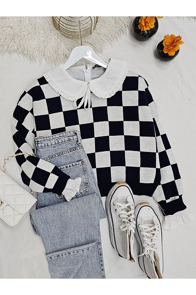 Modamorfo Pullover mit Schachbrettmuster