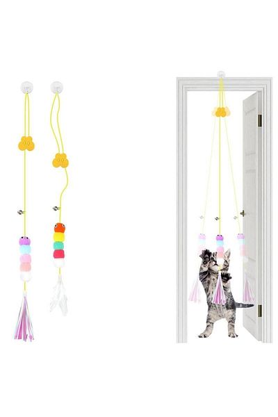 Peddy Cat Toy Adhesive Fishing Rod Training Toy Self Adhesive Extending Colorful Cat Play Fishing Rod