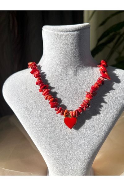 Doğaltaş Coral Heart Necklace