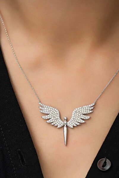ANGELSS JEWELLERY Zarif Mikail Melek Kanadı Taş Detaylı Kolye 45 cm