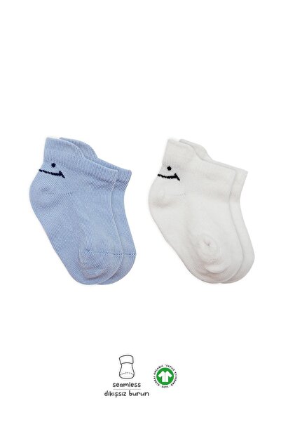 Bistyle Organik Bebek Çocuk 2li Smile Fiyonk Penye Sneakers Çorap