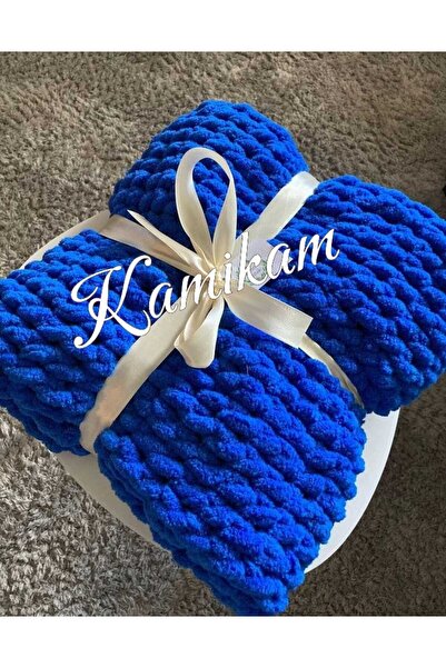 KAMİKAM Pelüş Kadife Yumuşacık Alize 100 X 100cm El Örgülü Bebek Battaniyesi
